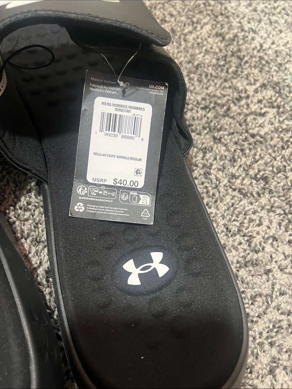 Under Armour Black Slide Sandals with White Logo for Men